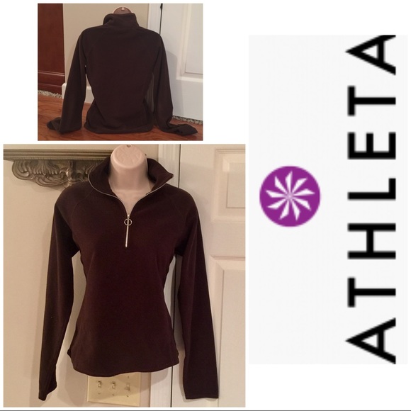 Athleta Tops - Athleta brown half zip fleece pullover embr sleeve